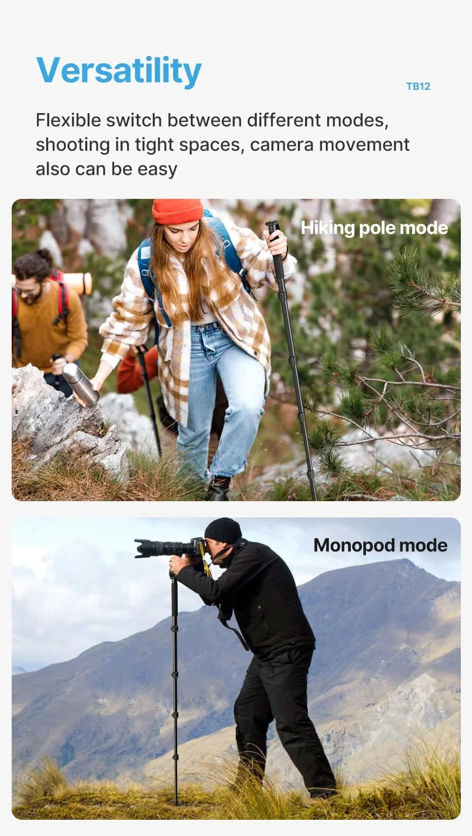 Ulanzi Lightweight Monopod Aluminium DSLR Camera Tripod for  1/4''3/8'' Hiking Travel Selfie Stick Max 155cm Extend 5KG Load