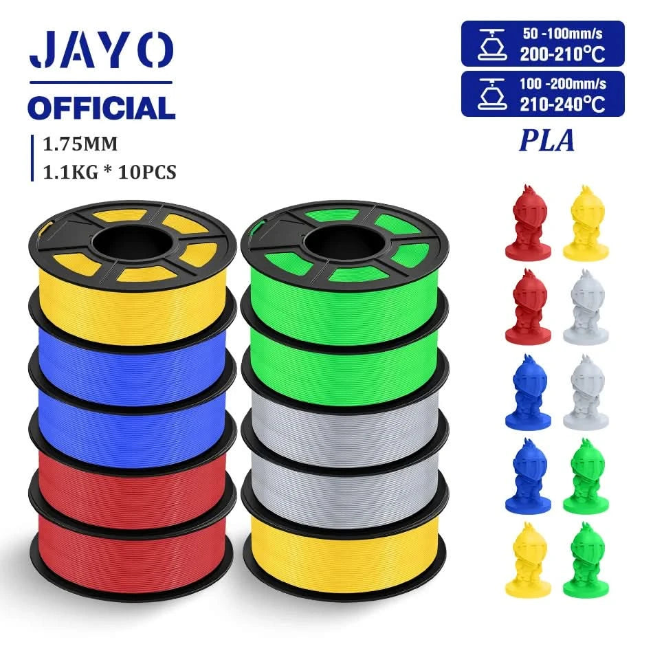JAYO PLA Filament 1.75MM 10Rolls/set PLA 3D Printer Filament Multicolor For FDM 3D Printers Neatly Wound 3D Printing Materials