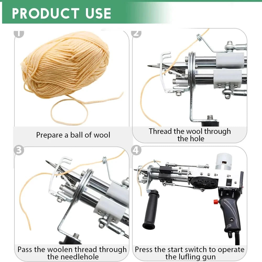 2 in 1 Tufting Gun Set Electric Touffing Pistol,7 – 21mm Tufting Pisto, with Wool Yarn and Tufting Canvas,Trimmer for Beginners