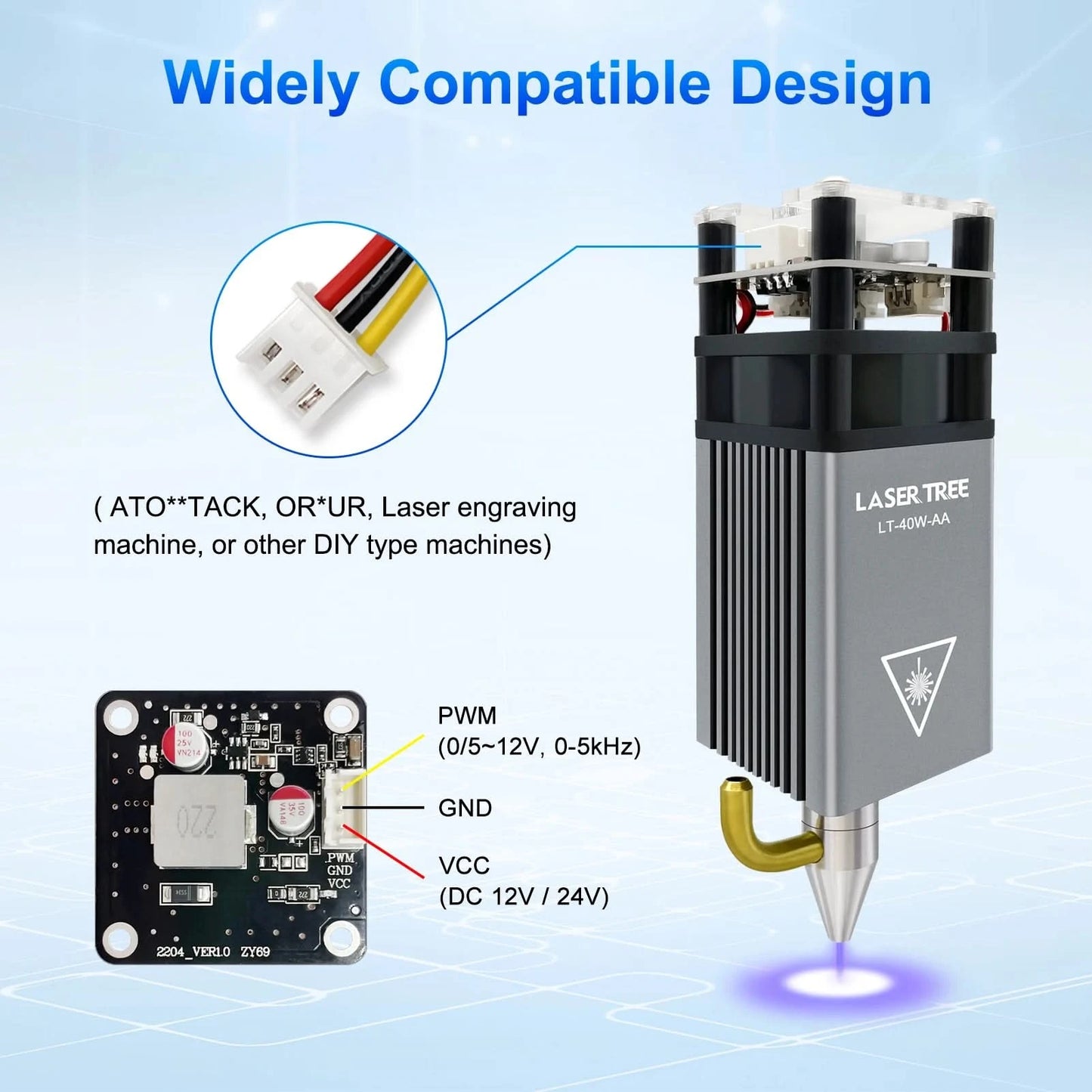 LASER TREE 4W 5W Power Laser Module 450nm TTL Blue Light Laser Head for Laser Engraving Cutting Wood DIY Tools