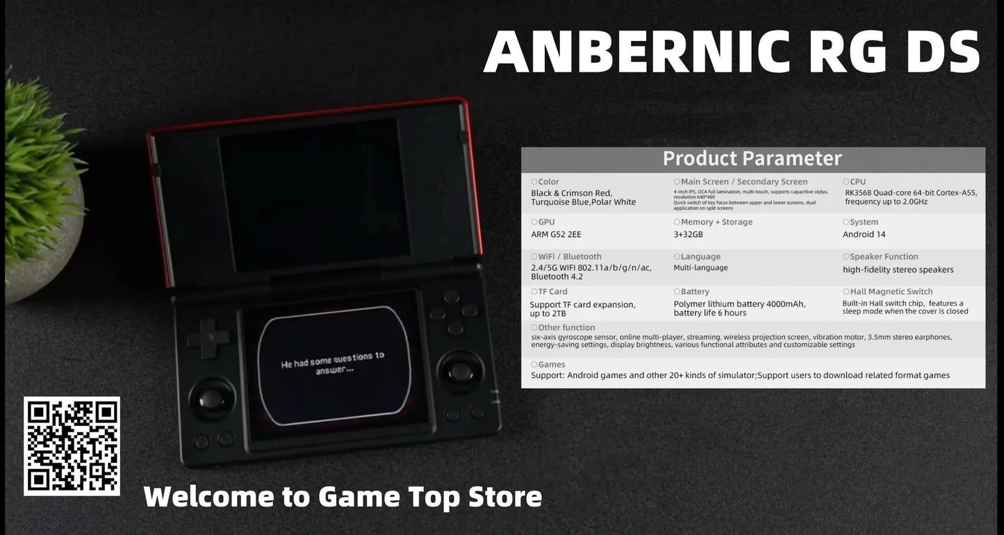 ANBERNIC RG DS Handheld Game Console 4" IPS Multi-touch Screen Android RK3568 64-bit 4000mAh Dual-screen Flip Video Games Player
