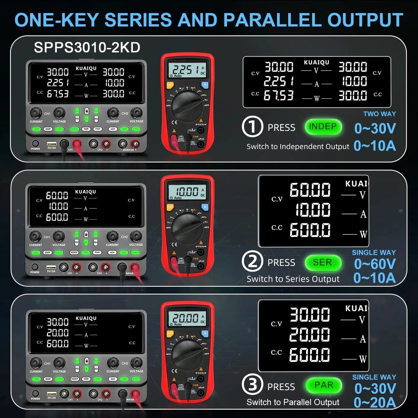NICE-POWER 30V 10A Dual-Channel DC Lab Power Supply 60V 120V 240V Double Bench Power Source Positive & Negative Voltage Output