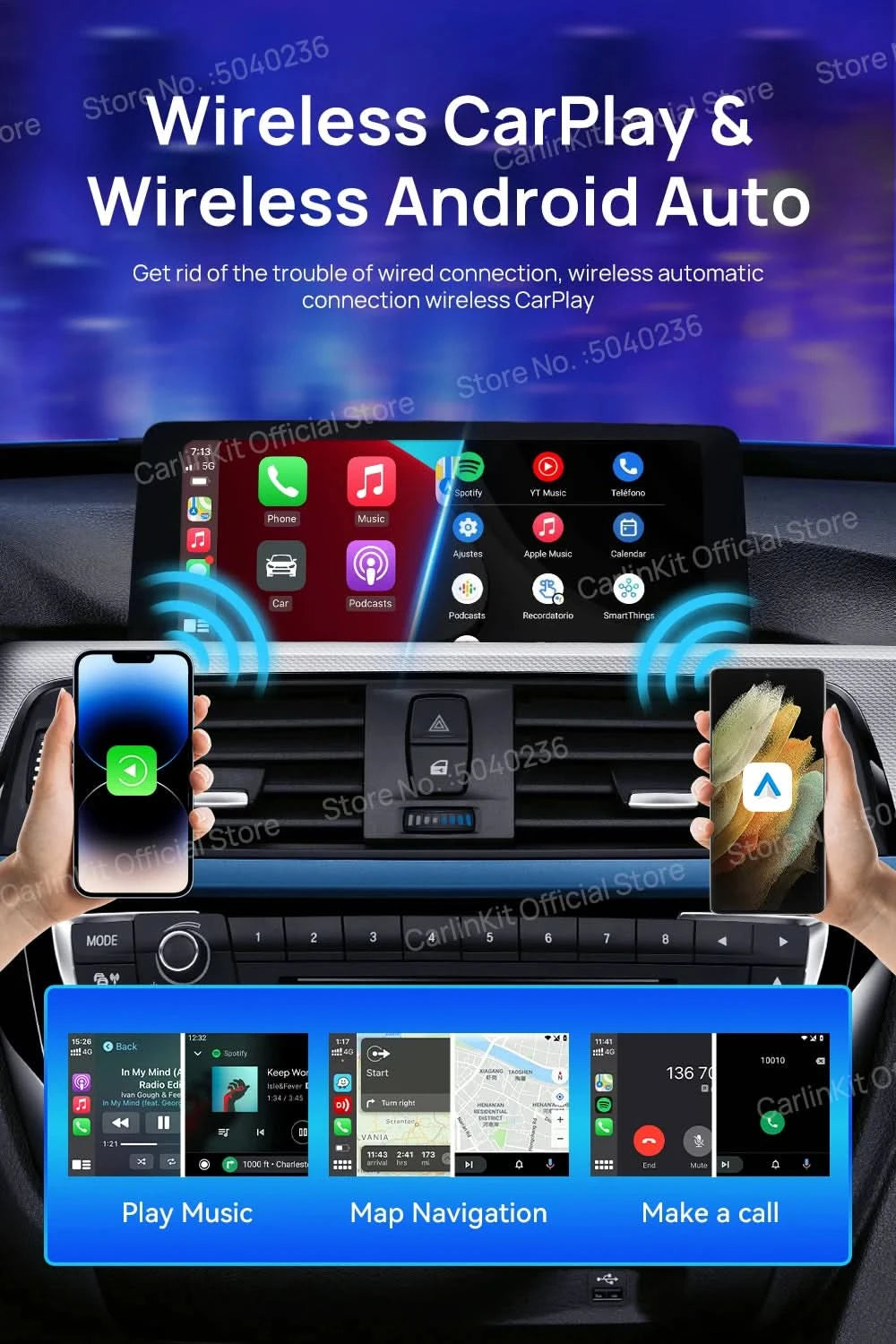 2026 CarlinKit CarPlay AI Box Android 13.0 SM6225 8-Cores Android Auto Wireless CarPlay Adapter 2.4+5GGPS 64G 128G FOTA Upgrade