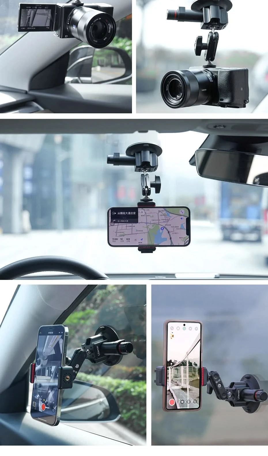 Ulanzi Car Phone Action Camera Holder Hand Pump 360° Suction Cup Adjustable Professional For GoPro for Insta360 for DJI Action