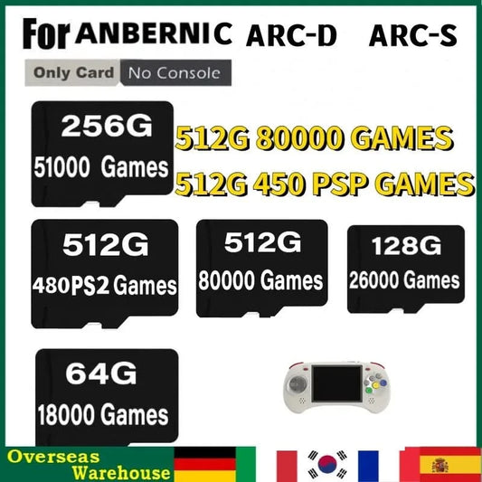 For ANBERNIC ARC-D ARC-S  TF Card  for 512G 256G 128G 64G Retro Handheld Game PS2 PSP 512G 80000 games TF Card Preloaded Games