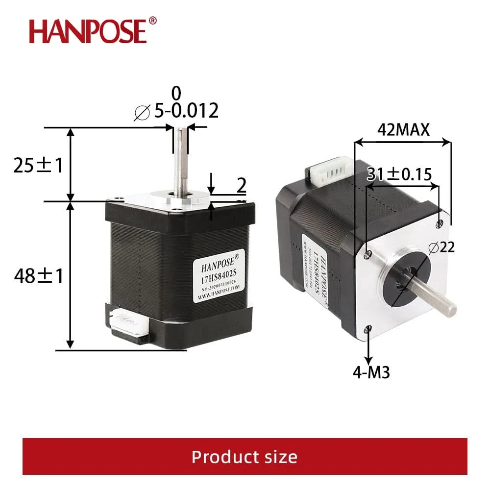 HANPOSE Nema17 stepper motor, torque 78 oz-in (52 N-cm), current 1.8 A. Models 17HS8401 17HS 2408 17HS3401S 17HS4401S 17HS6401S