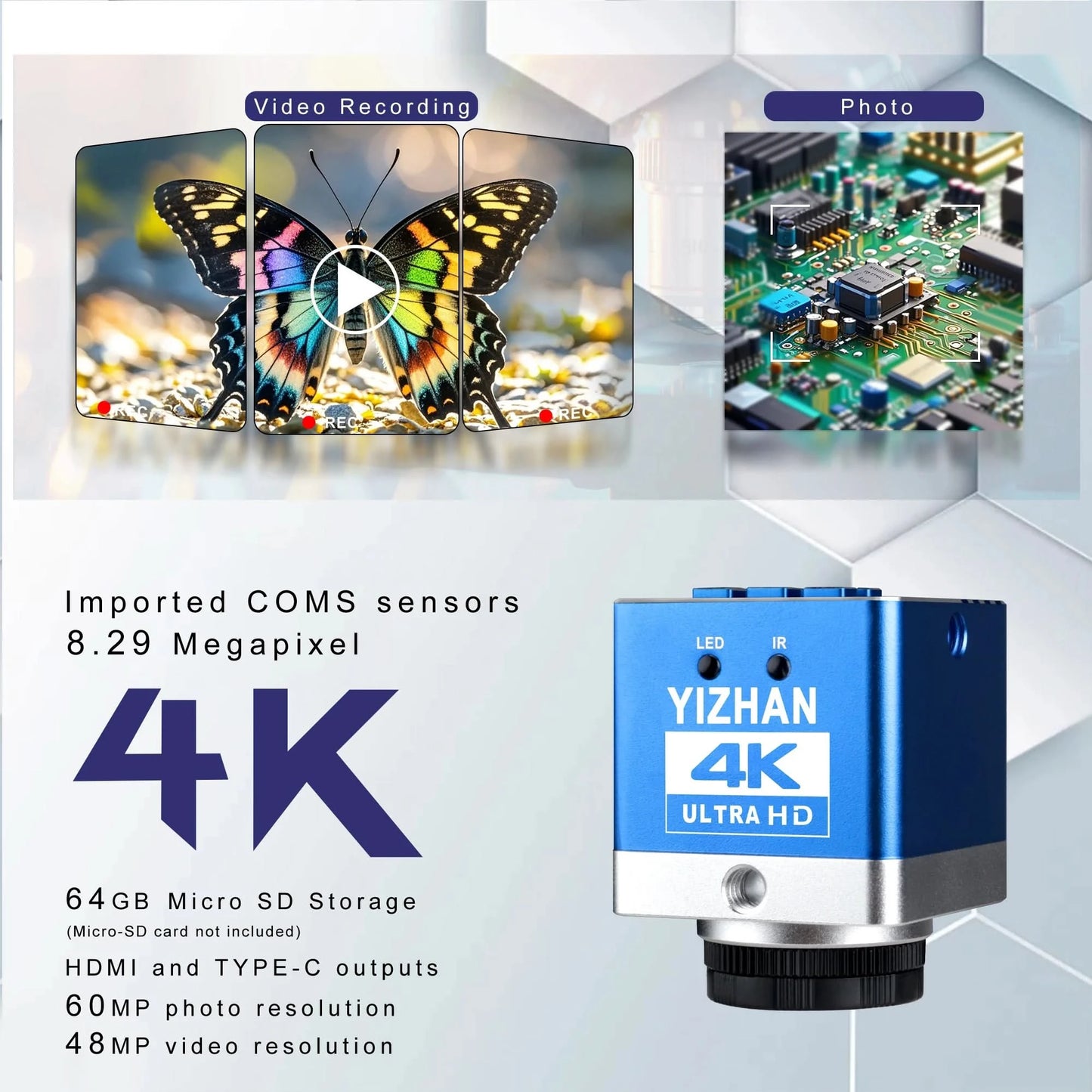 YIZHAN 4K Digital Microscope With Software, imx678 imx415 Sensor, 150X Electronic Microscope For Soldering, Reinforced Bracket