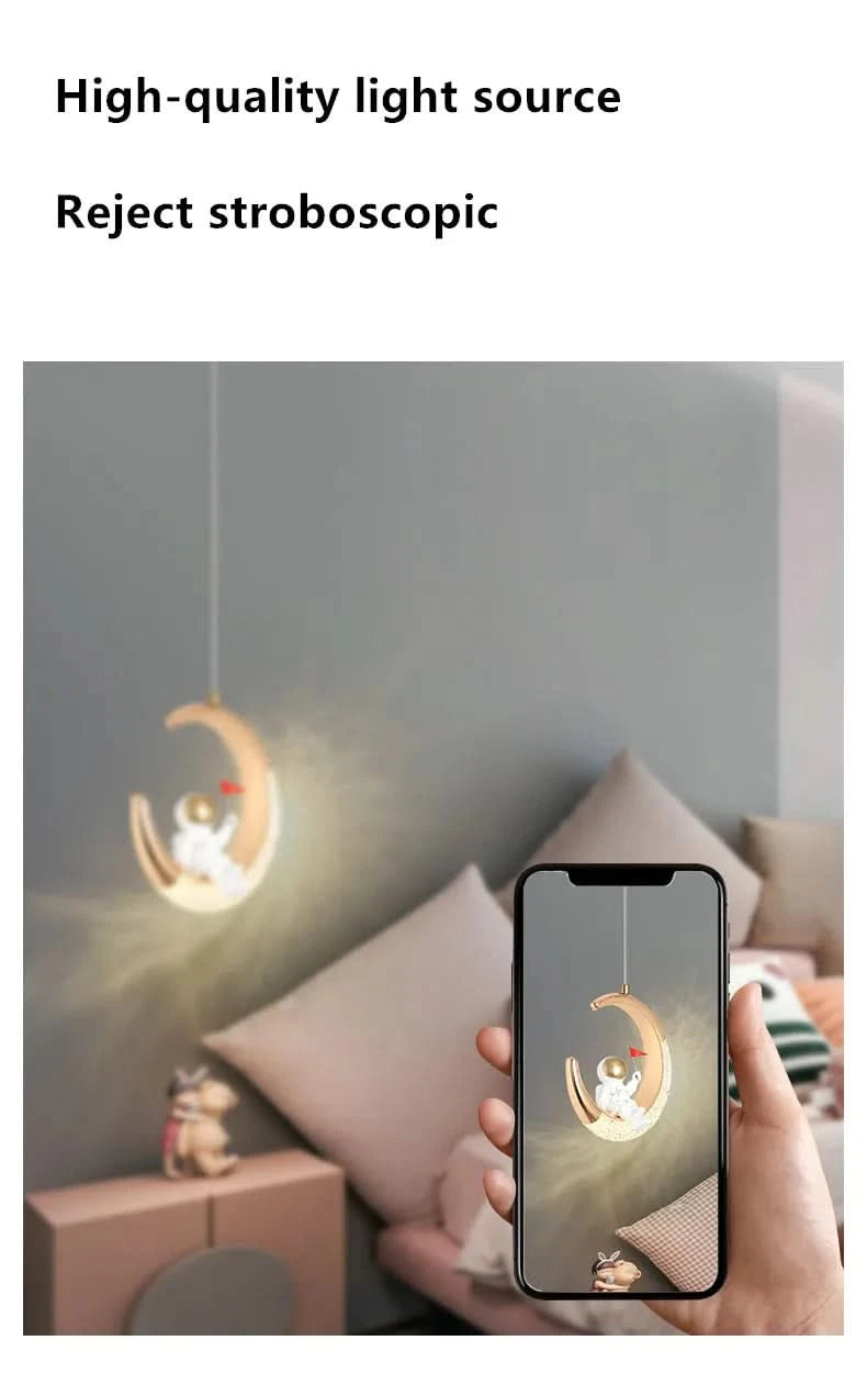 Children's Room Bedside Chandelier Modern Minimalist Light Luxury Cartoon Boy Girl Bedroom Moon Lamp Astronaut Small Chandelier