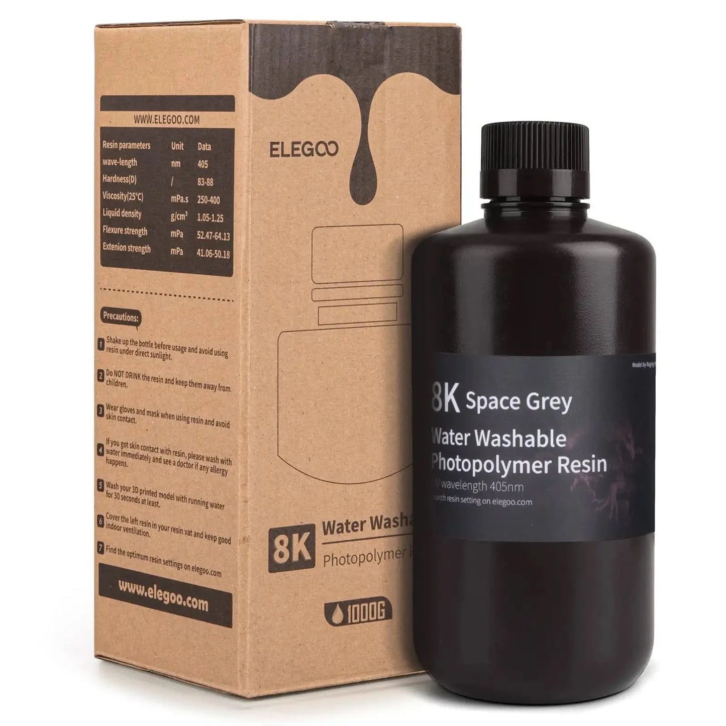 ELEGOO 8K 3D Printer Resin 405nm Water Washable Resin UV-Curing Resin Best for SATURN 2 8K 3D Printer Space Grey 1000g