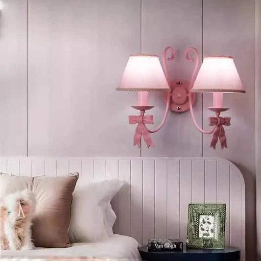 Pink Princess Room Wall Lamps Cute Bow Decor Lamp Modern Romantic Warm Children's Room Girl Bedroom Bedside Wall Hanging Lights