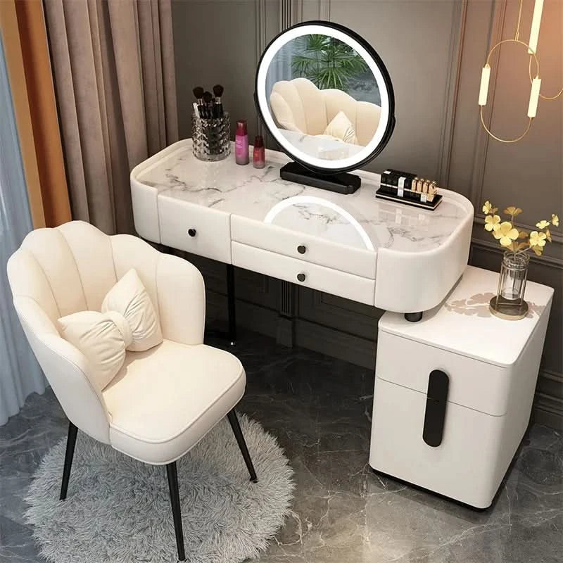 Luxury Jewelery Storage Dressing Table Glass Top Girls Unique Makeup Mirror Beauty Dressing Table Light White Muebles Decoration