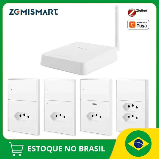 Zemismart Matter Zigbee Hub Work with Tuya Homekit Smartthings Google Home Zigbee Brazil Socket Outlet Smart Wall Tomada 10A 20A