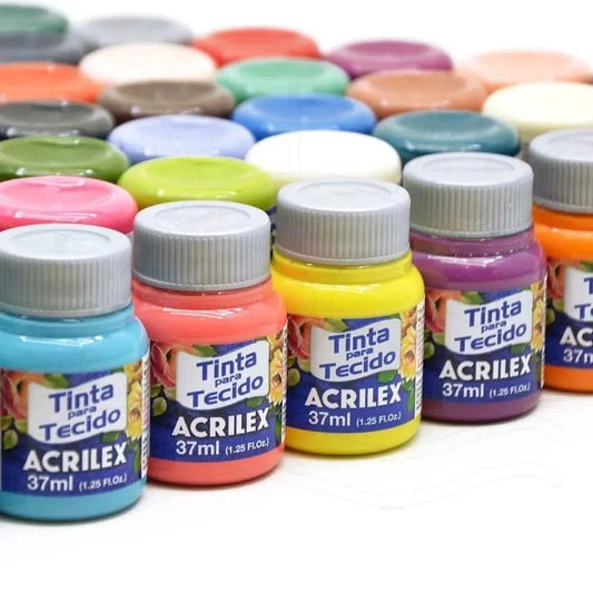 Set aus 12 Acrilex Stoffmalfarben 37ml Farben wählbar für Basteln und Nähen
