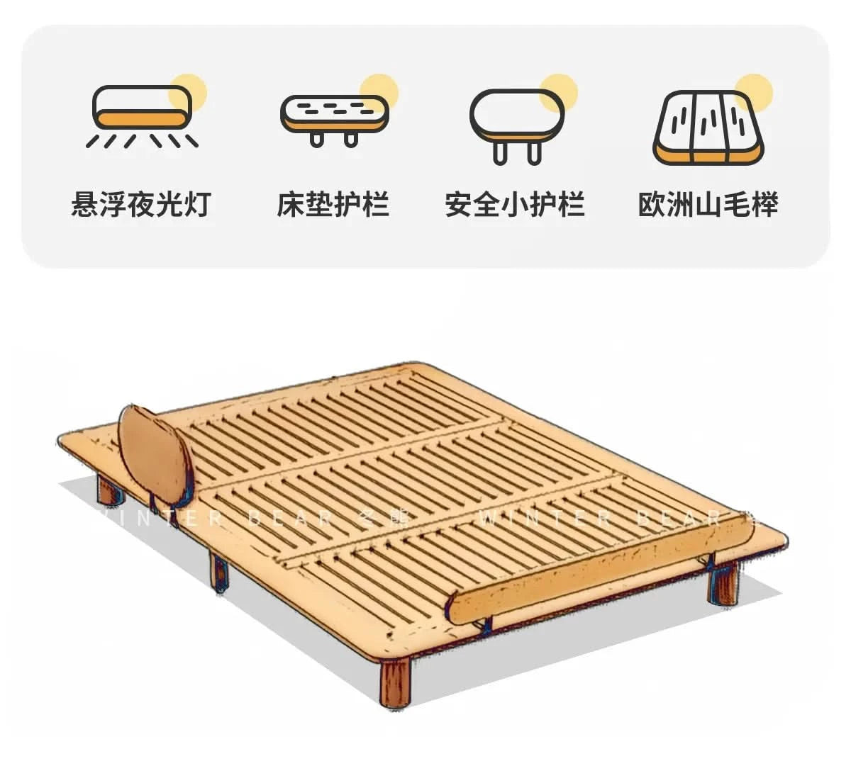 Boys and girls bed small apartment single bed 1.5 meters simple full solid wood tatami no bedside children's bed