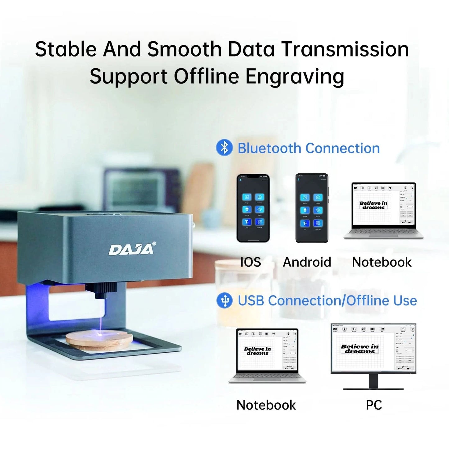 DAJA DJ6 Laser Engraver Logo Marker Machine for Household Woodwork Marking Machine Support Wireless BT Mobile Phone App Control