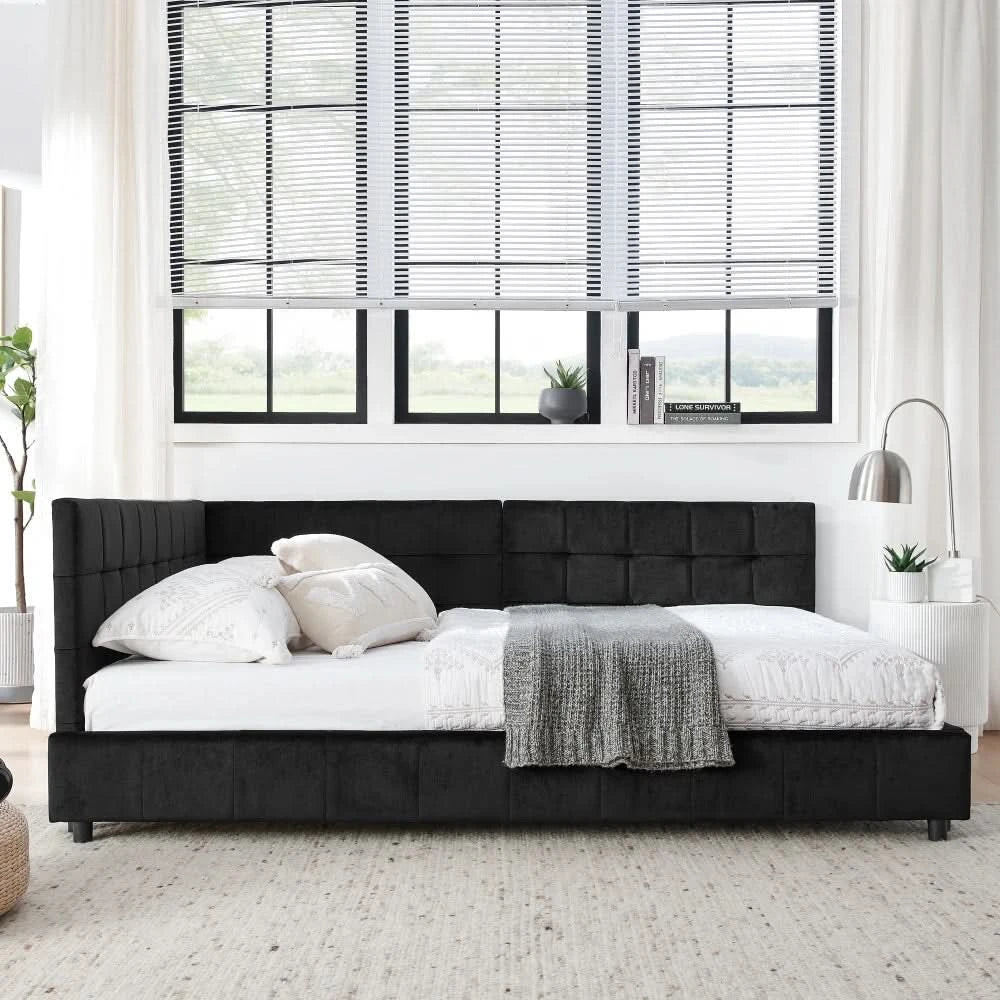 Full Size Upholstered Tufted Bed Frame, Sofa Bed Frame With Comfortable Backrest And Armrests, Full Size Bed For Bedroom