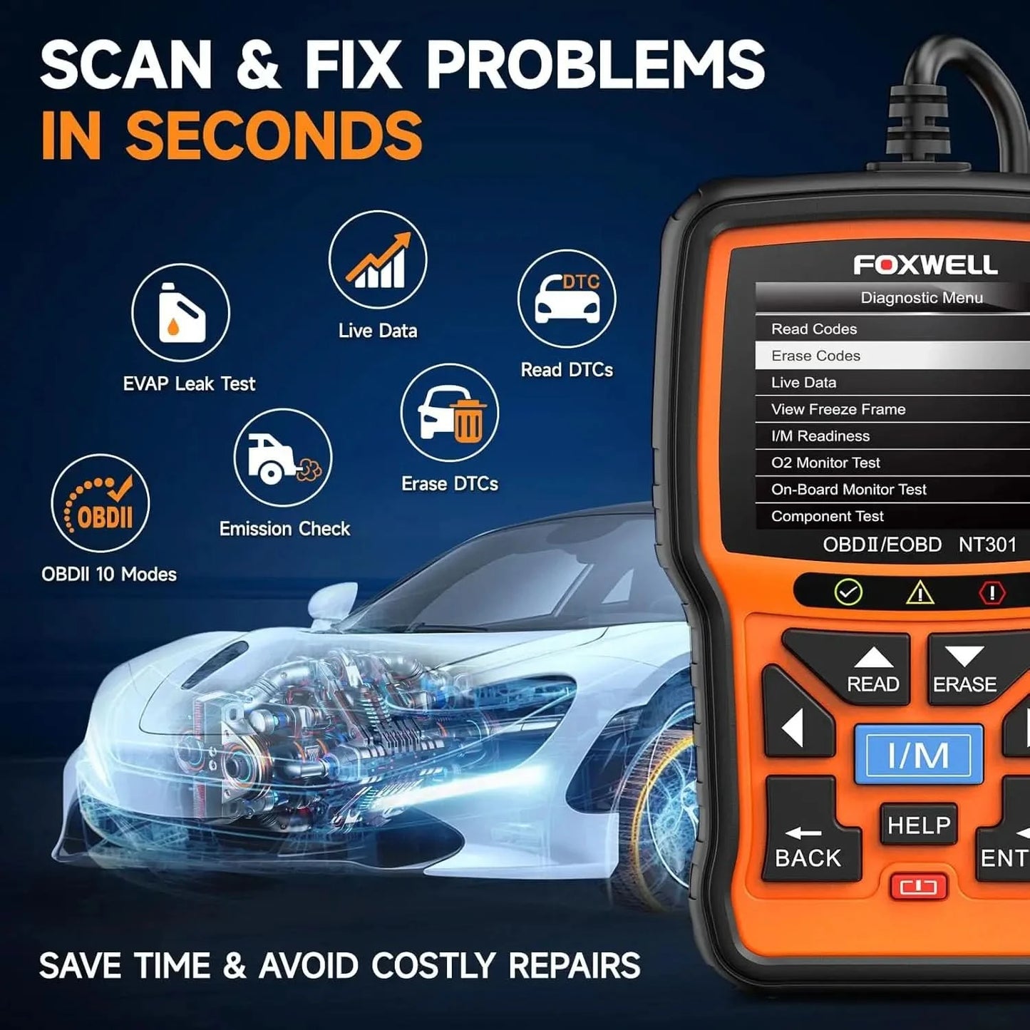 FOXWELL NT301 OBD2 Scanner Check Engine Code Reader Professional ODB2 OBD2 Automotive Scanner Car Diagnostic Tools PK ELM327