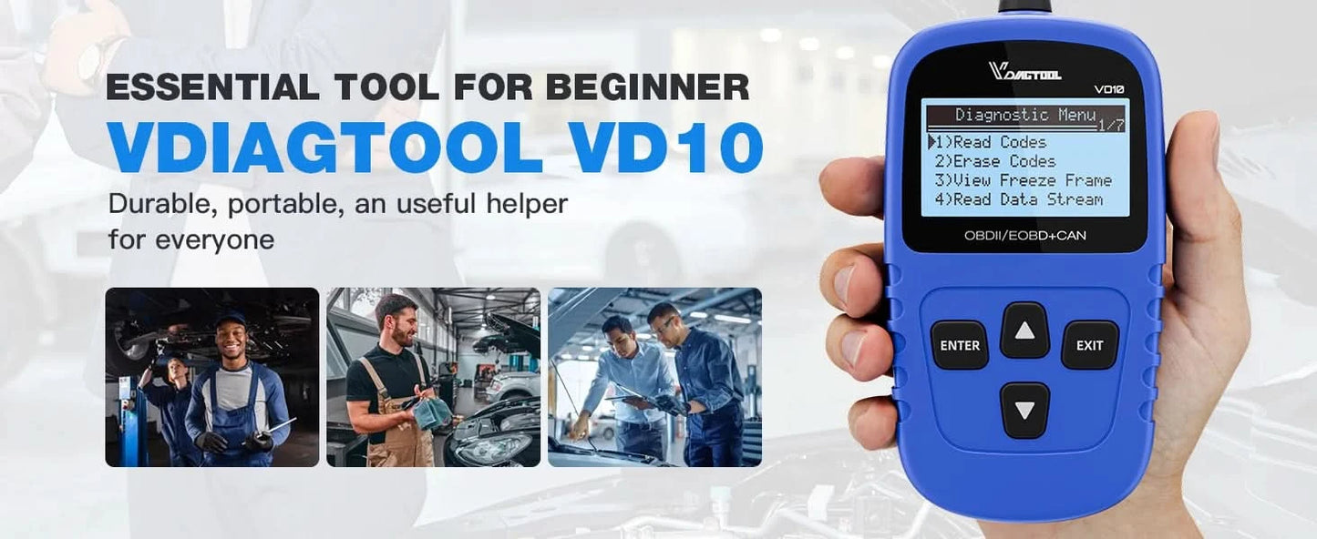 VDIAGTOOL VD10 OBD2 Scanner Diagnostic Tool Automotive Scanner With I/M Readiness Code Reader Check Engine Lifetime Free Update