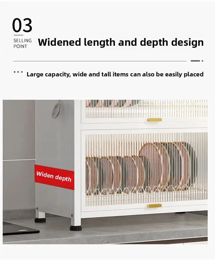 Kitchen cupboard storage box with door, dust-proof bowl rack, countertop, dish storage rack, chopsticks, dishes, drain rack