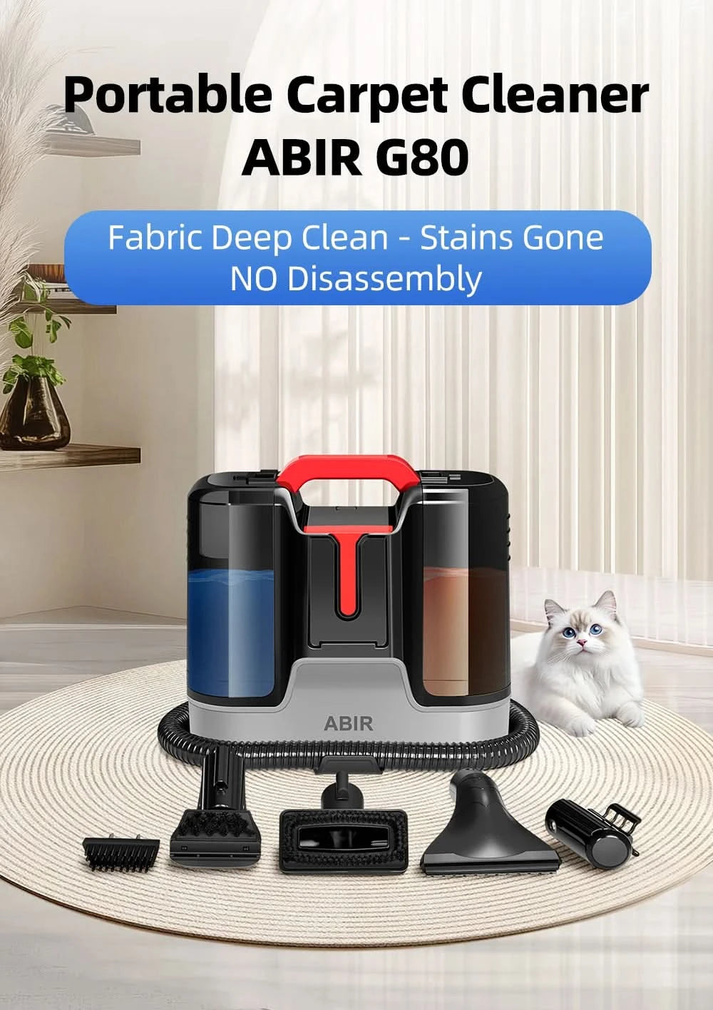 Carpet Washing Machine ABIR G80,15000PA Suction,Smart Home Appliance for Sofa Bed Clean,Smart Home Appliance for Sofa Bed Clean