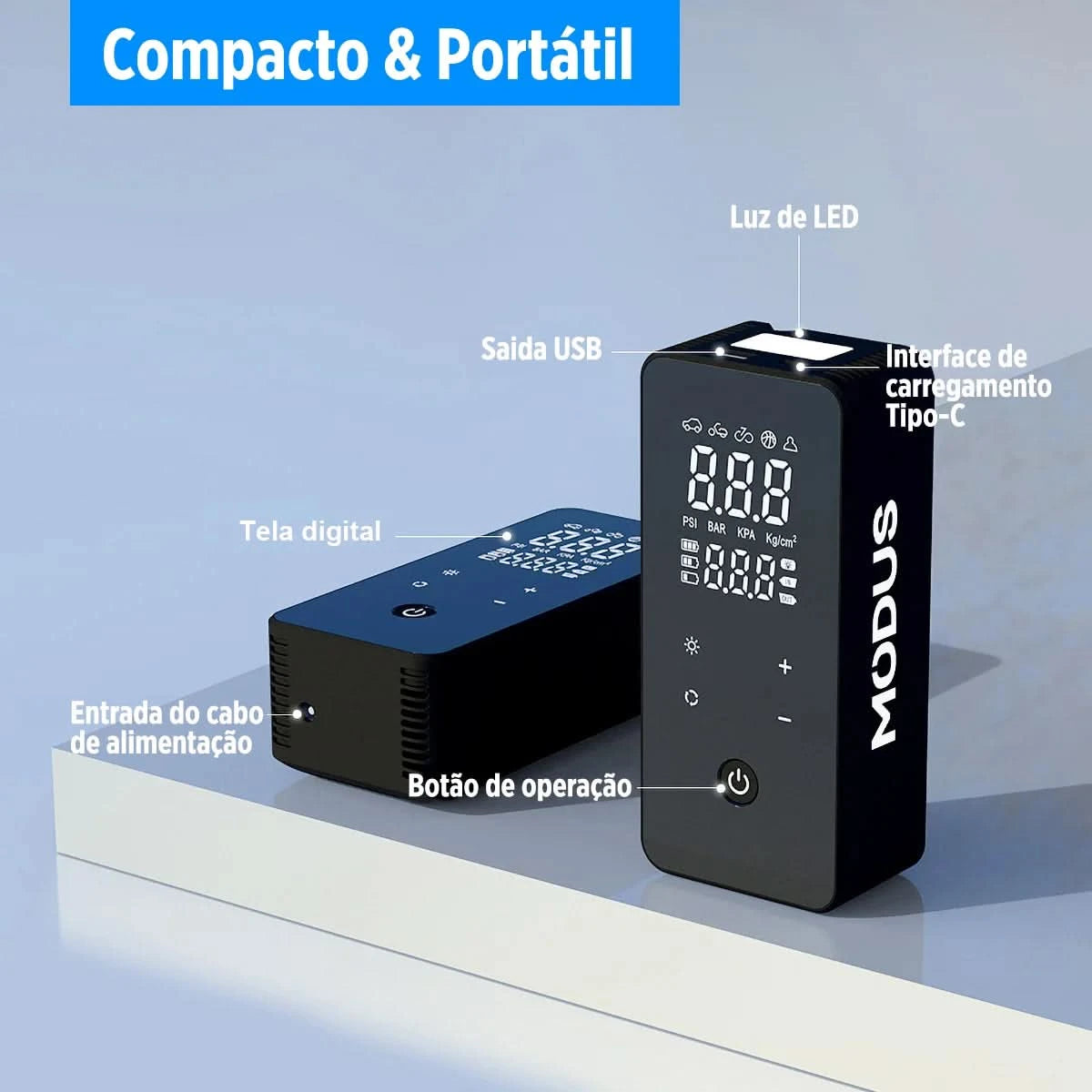 Portable Rechargeable Air Pump, Smart Touchscreen Screen Fill Tyre With Tire Calibrator And LED Emergency Light