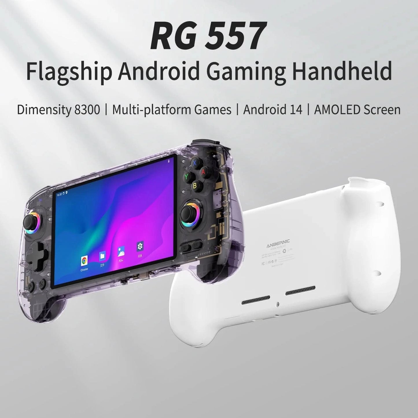 ANBERNIC RG557 Handheld Game Console 5.48'' AMOLED Android14 5500mAH Bluetooth 5.3 PS2 Portable Video Game Player Dimensity 8300