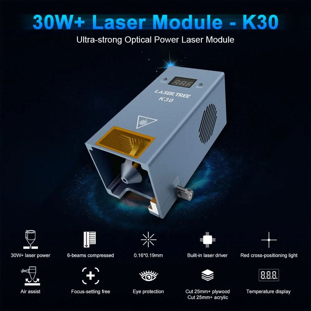 LASER TREE 10W 20W 30W 40W Optical Power Laser Head with Air Assist 450nm Blue Light TTL Module for Laser Engraving Cutting Tool