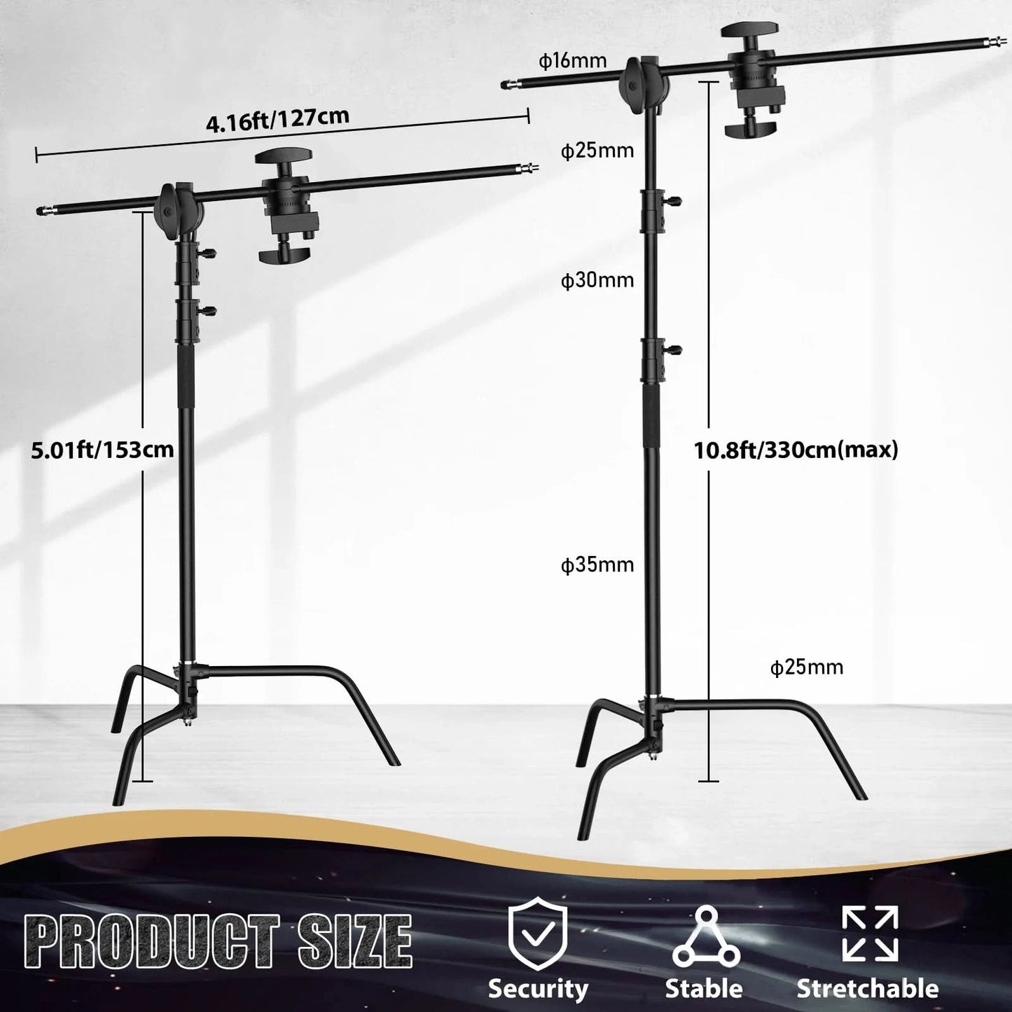 2.49M Length Cross Arm Stainless Steel Kit Light Stand With Weight Bag Photo Studio Accessories Extension Rod