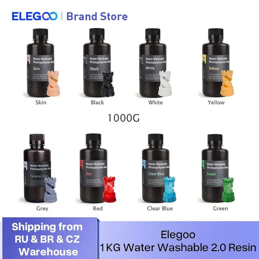 ELEGOO Water Washable 3D Druckerharz LCD UV-härtendes Harz 405nm Standard Photopolymerharz für LCD 3D-Druck 1000g 8 Farben