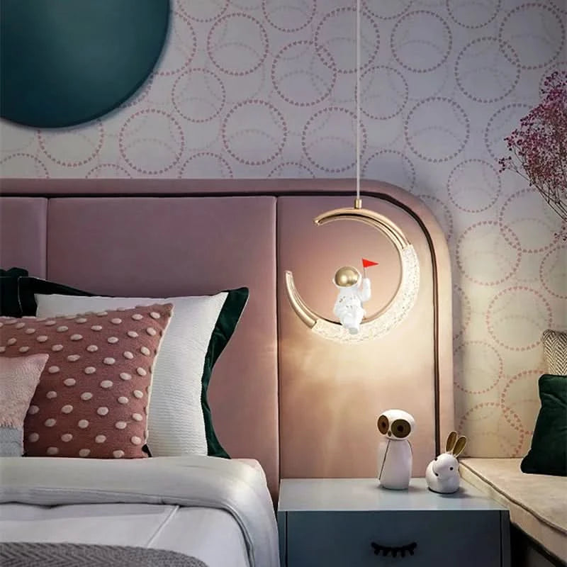 Children's Room Bedside Chandelier Modern Minimalist Light Luxury Cartoon Boy Girl Bedroom Moon Lamp Astronaut Small Chandelier