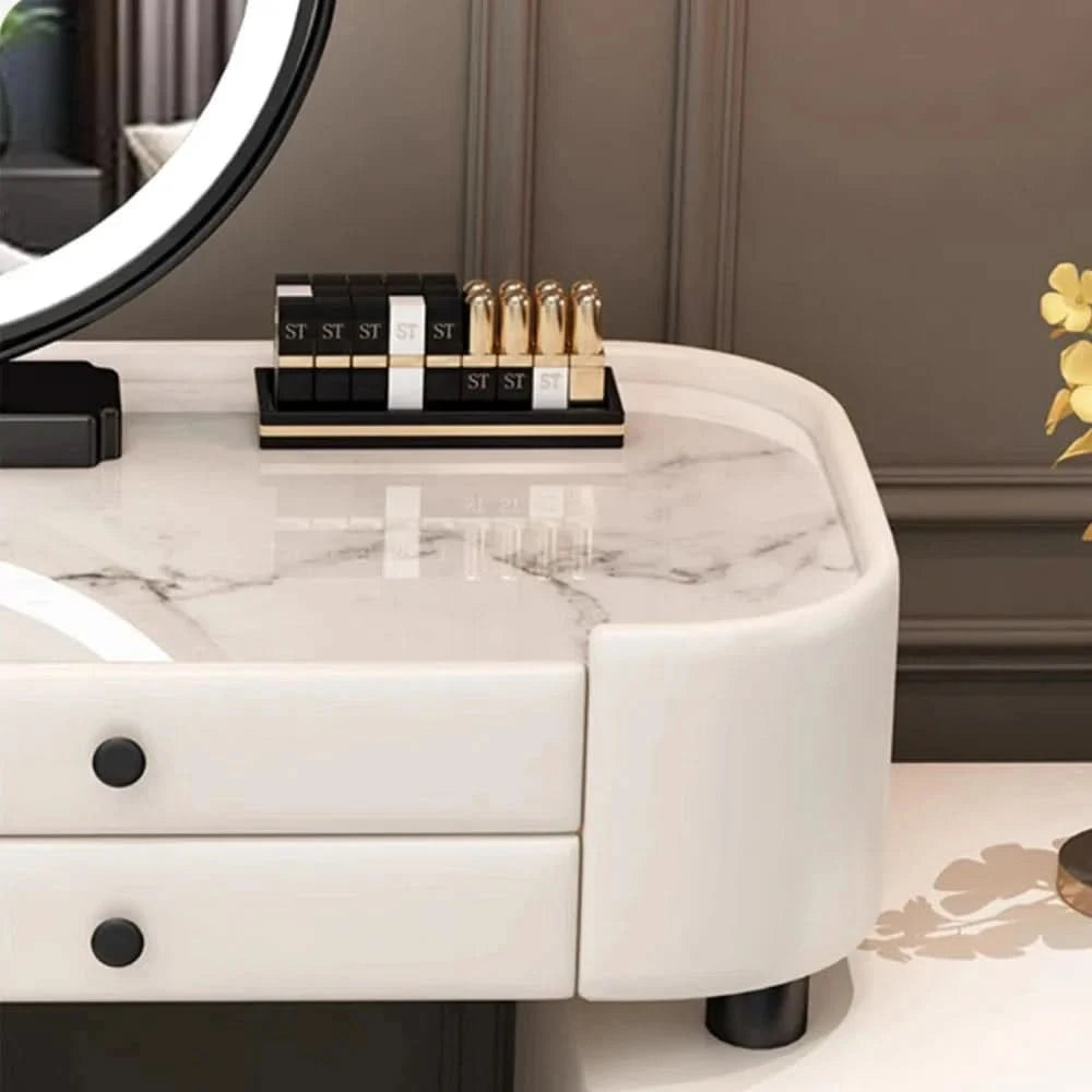 Luxury Jewelery Storage Dressing Table Glass Top Girls Unique Makeup Mirror Beauty Dressing Table Light White Muebles Decoration