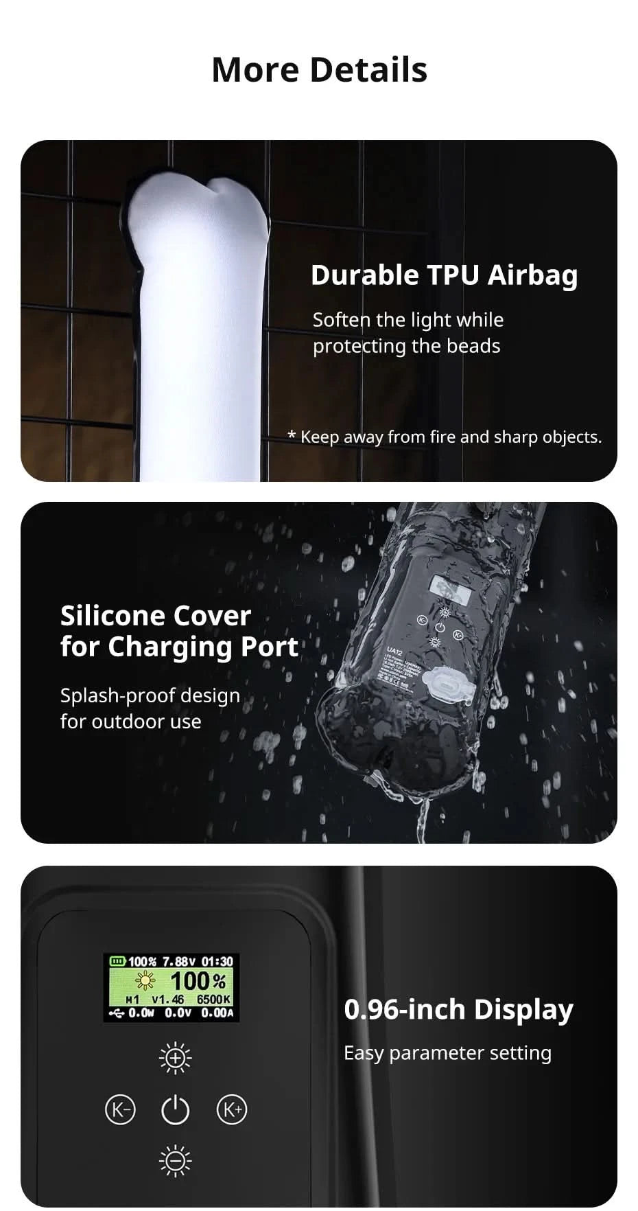 Ulanzi UA12 12W Portable Air Tube Light Bi-Color for Portrait Photograph Livestreaming 2700K-6500K CCT TPU Tube Light Stick