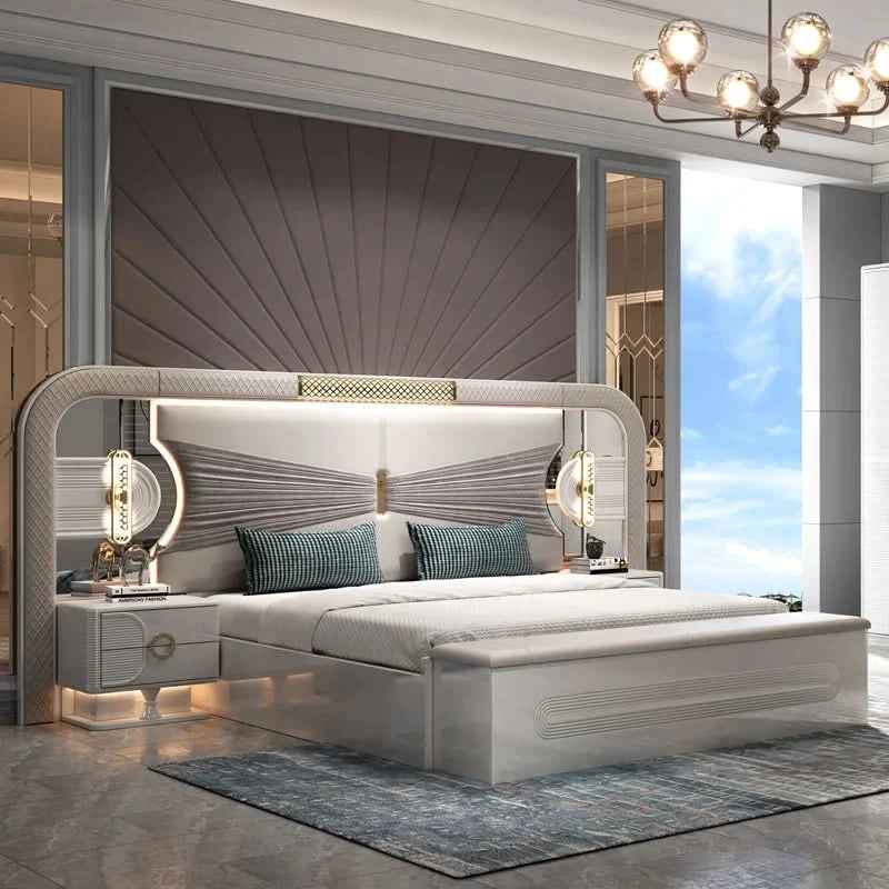！@Modern Leather Bedroom Furniture with Massage Function Bedroom Sets Luxury king Size Bed Room Furniture