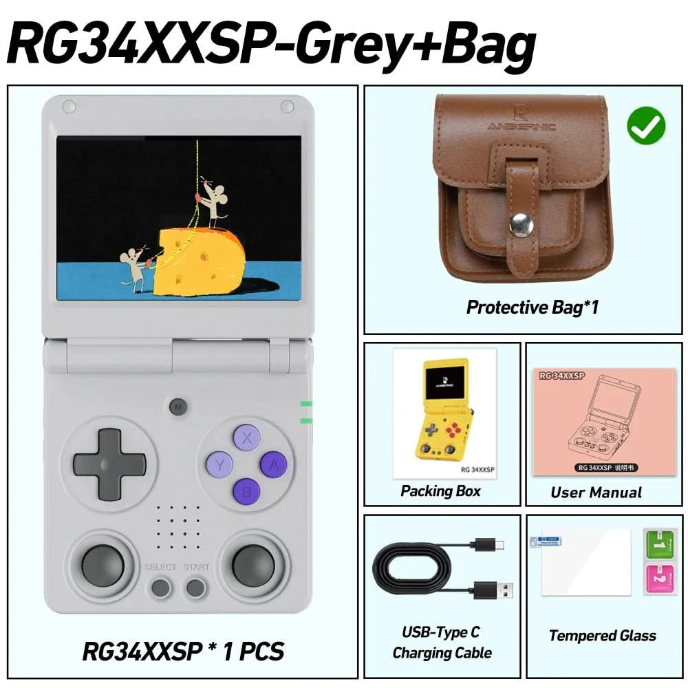 Anbernic RG34XXSP 3.4''IPS Screen Flip Handheld Console Linux System HDMI-compatible TV Output 256G PSP 300+ Games Pre-installed