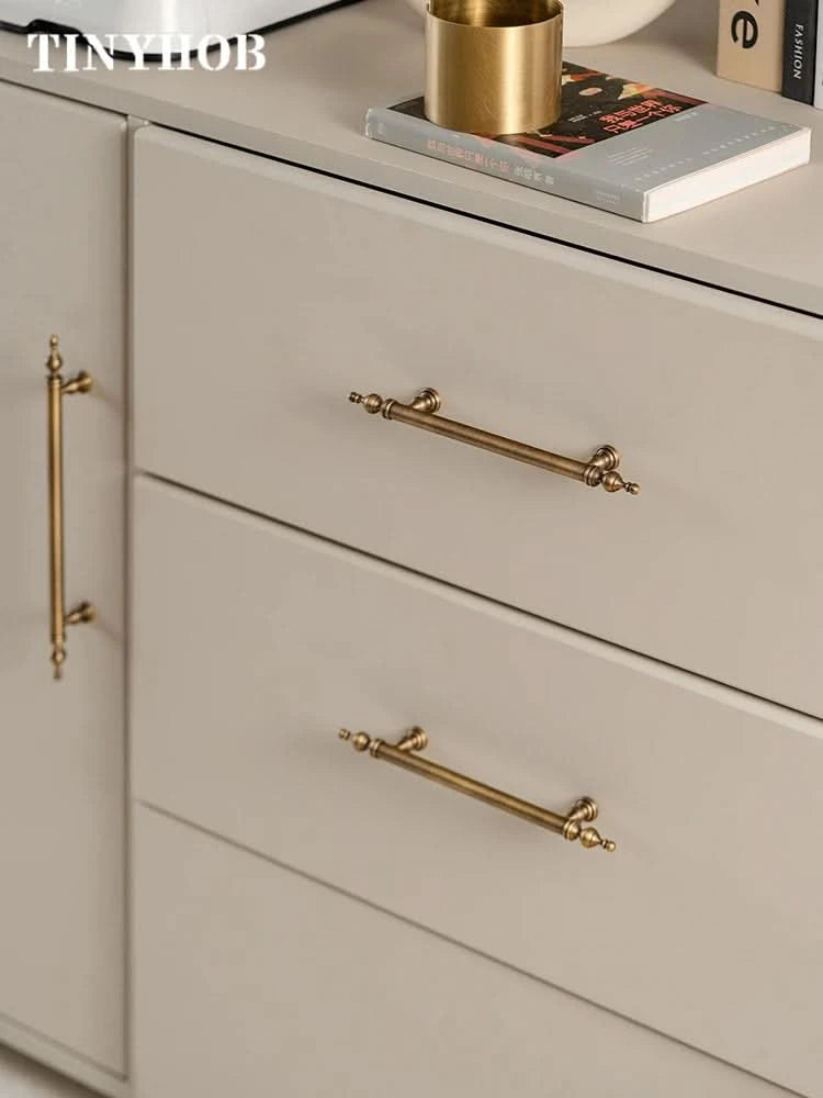 Tinyhob Massiver antiker Bronzezug Messing Schrankknöpfe T-Stange Möbel Kleiderschrank Geräte Griff Langer Zug Schubladengriff