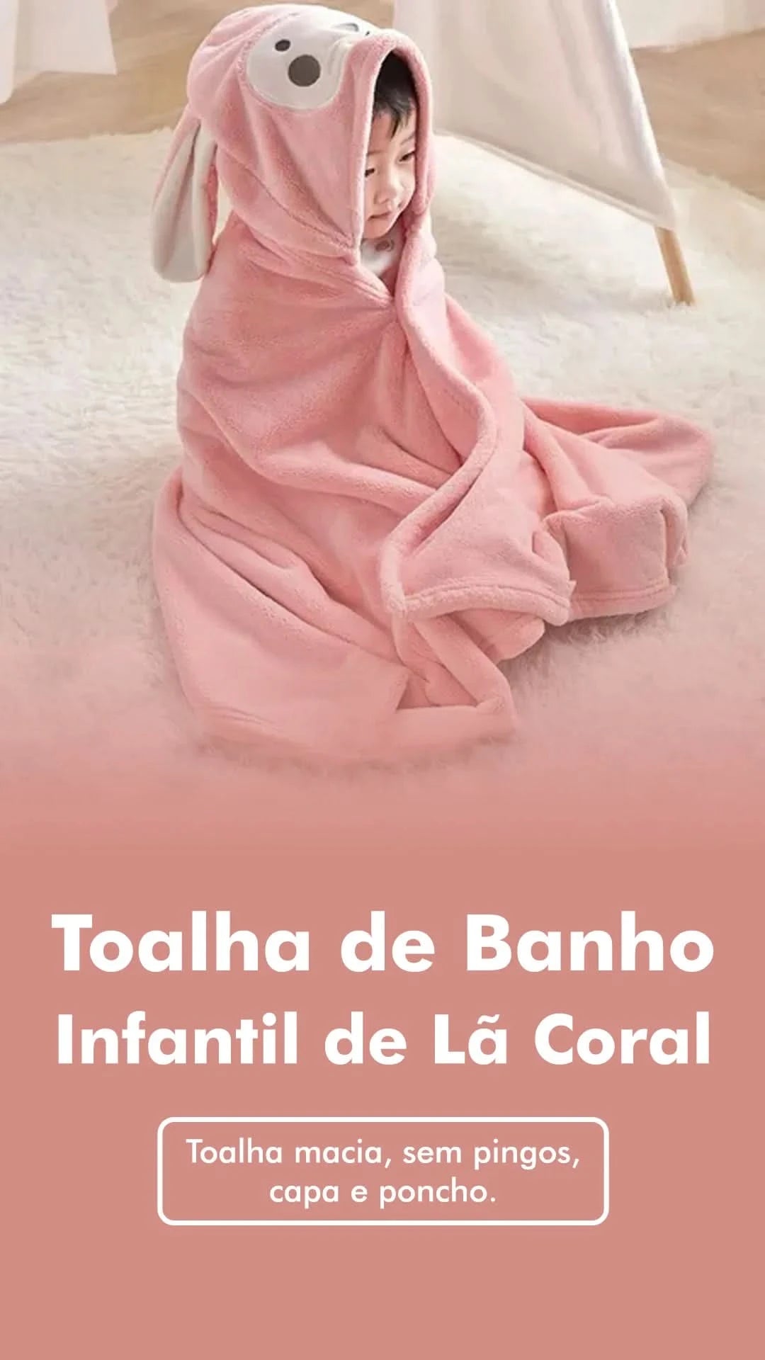 Toalha de Banho  Bebê Com Felpuda Capuz Infantil Recém Nascido com Orelhinha Menino e Menina 138*68cm --RISOVIT FTB0632
