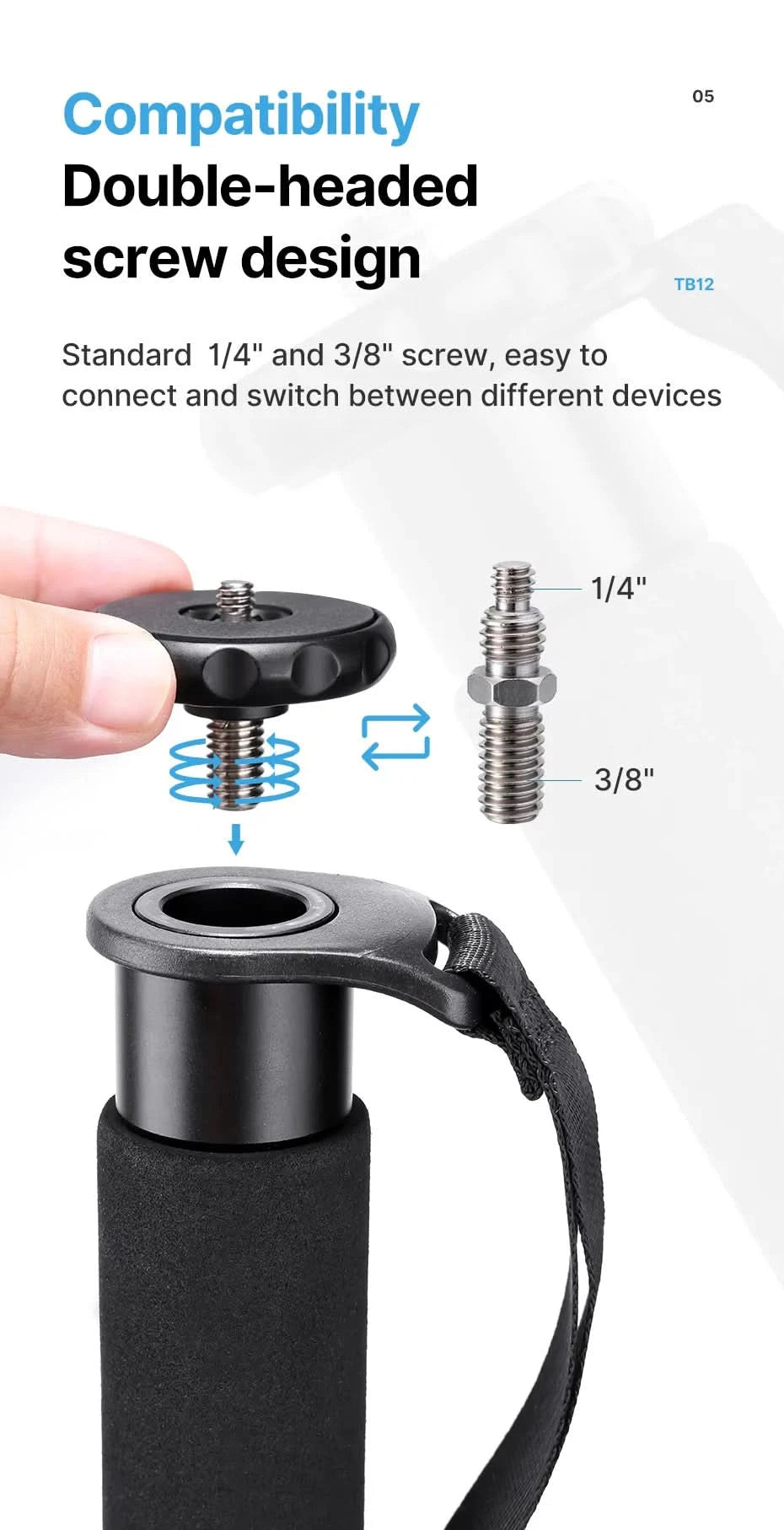 Ulanzi Lightweight Monopod Aluminium DSLR Camera Tripod for  1/4''3/8'' Hiking Travel Selfie Stick Max 155cm Extend 5KG Load