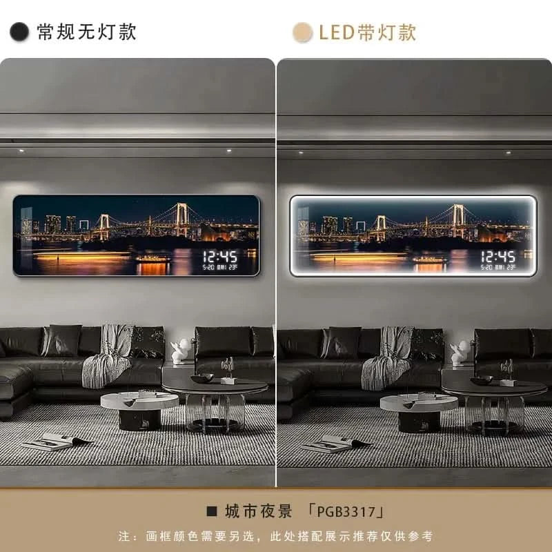Modern Urban Night Scene Bedroom Bed Head Hanging Art Electronic Clock Landscape Architecture Living Room Sofa Background Wall D