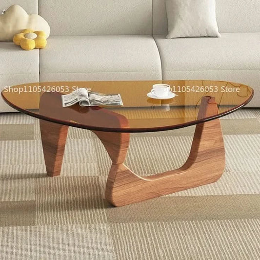 Modern simple creative round coffee table household small apartment living room tempered glass coffee table Internet celebrity