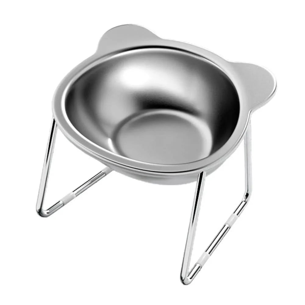 ‌304-Stainless Steel Raised Cat Bowl with 15° Elevated Design.