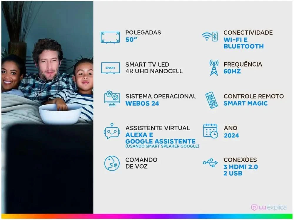 Smart TV 50 "4K LCD LED NanoCell LG 50NANO80TSA WebOS 24 Processor α5 Ger7 Wi-Fi and Bluetooth with Alexa 3 HDMI 2 USB
