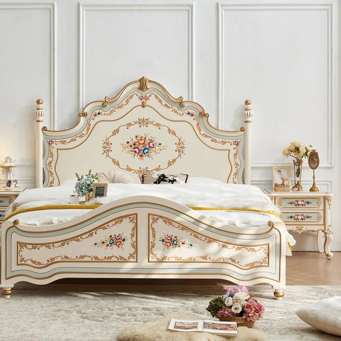 Modern Frame Bed Double King Size Bedroom Beauty European Sleeping Bed Platform Girls Letto Matrimoniale Lounge Suite Furniture