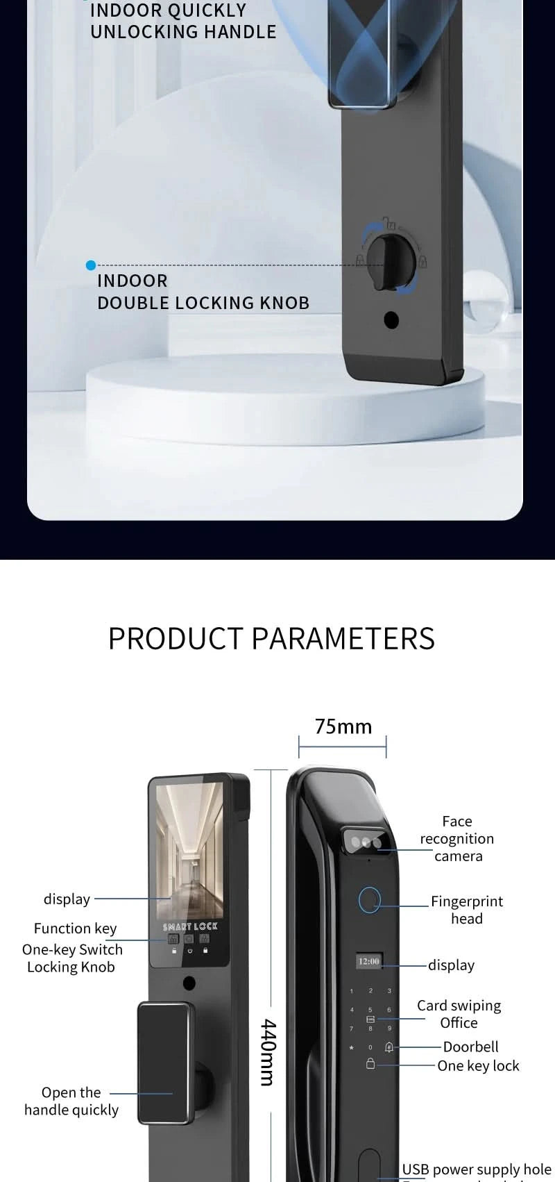 Biometric Infrared 3C Face Real-time intercom Palmar vein Smart Door Lock Fingerprint Password Electronic Key Card APP Unlock
