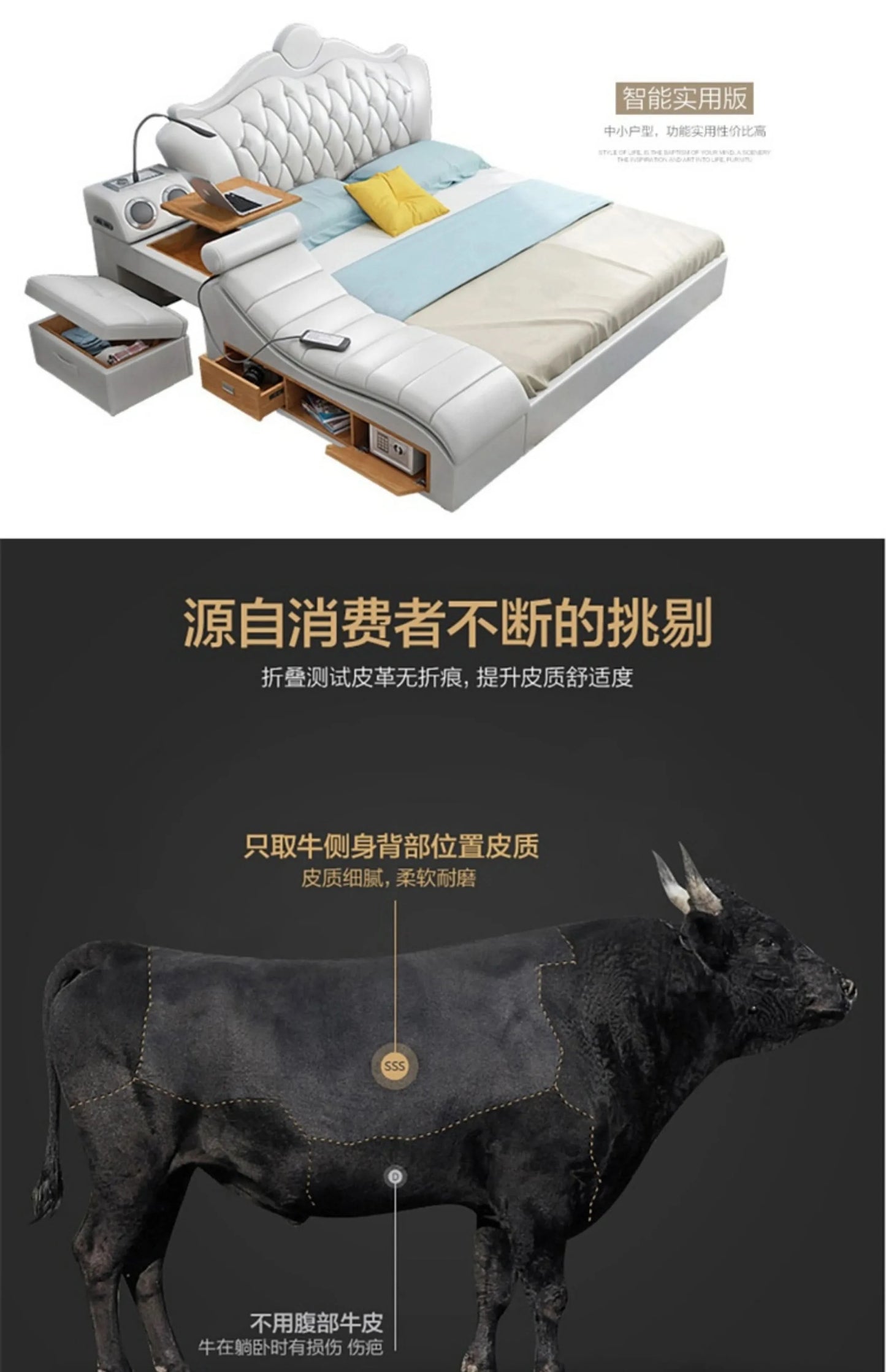 Headboard Storage Double Bed Queen Drawers King Size Smart Bed Luxury Princess Modern Letto Matrimoniale Bedroom Furniture