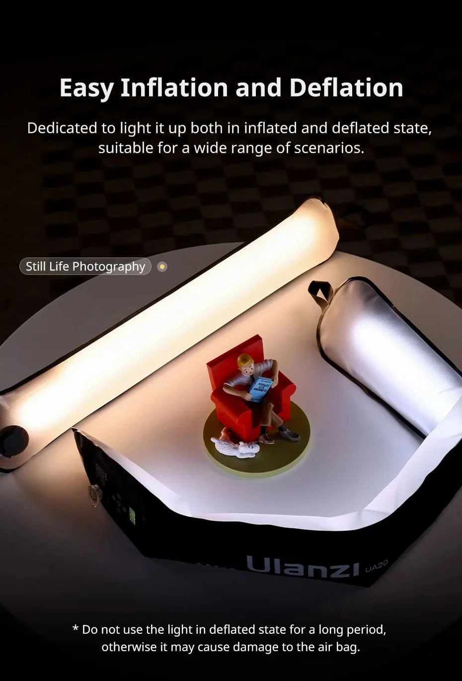 Ulanzi UA12 12W Portable Air Tube Light Bi-Color for Portrait Photograph Livestreaming 2700K-6500K CCT TPU Tube Light Stick