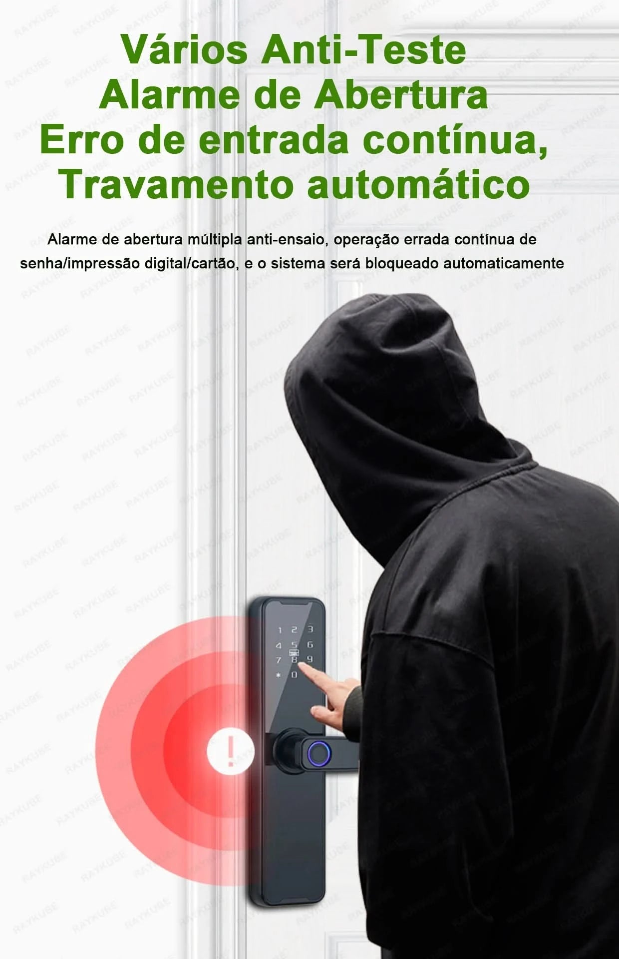 Do Brasil RAYKUBE Black K7 Pro+ Tuya Bluetooth Biometric Fingerprint Door Lock Smart Digital Lock Tuya App Unlock Keyless Lock