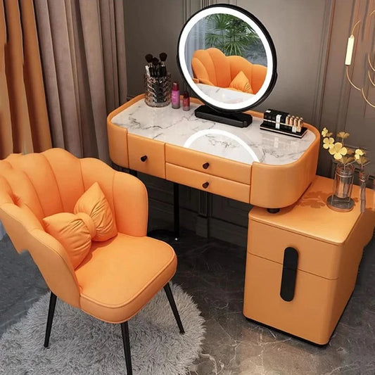 Luxury Jewelery Storage Dressing Table Glass Top Girls Unique Makeup Mirror Beauty Dressing Table Light White Muebles Decoration
