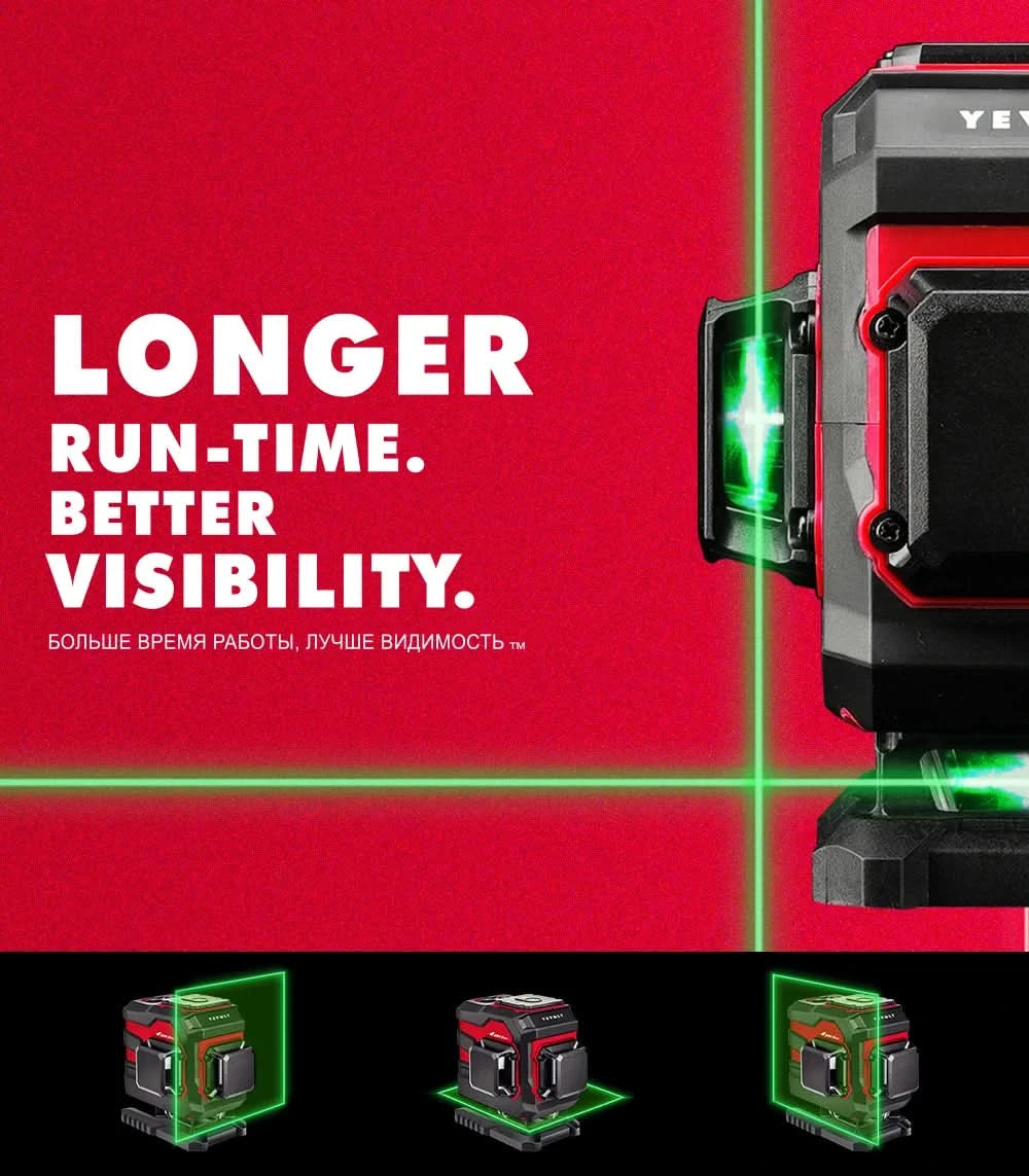 YEVOLT Laser Level Green 12/16-Line 3/4-Plane Self-leveling 360 Horizontal & Vertical Accurate Measuring Tool-YVGLL4XS-Series