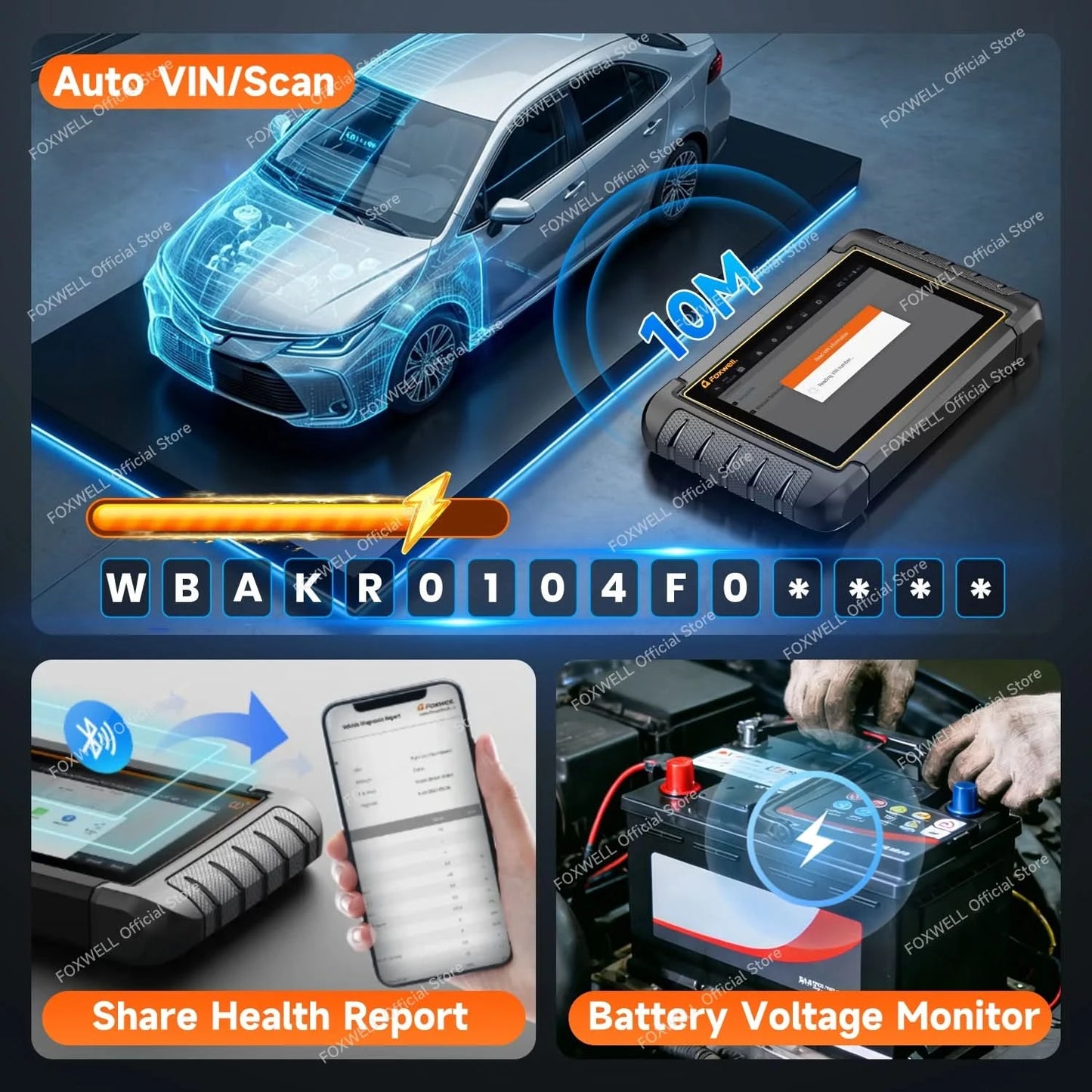 FOXWELL NT809BT OBD2 Bluetooth Car Diagnostic Tool All System Bi-Directional 30+ Reset Code Reader OBD2 Scanner Automotivo