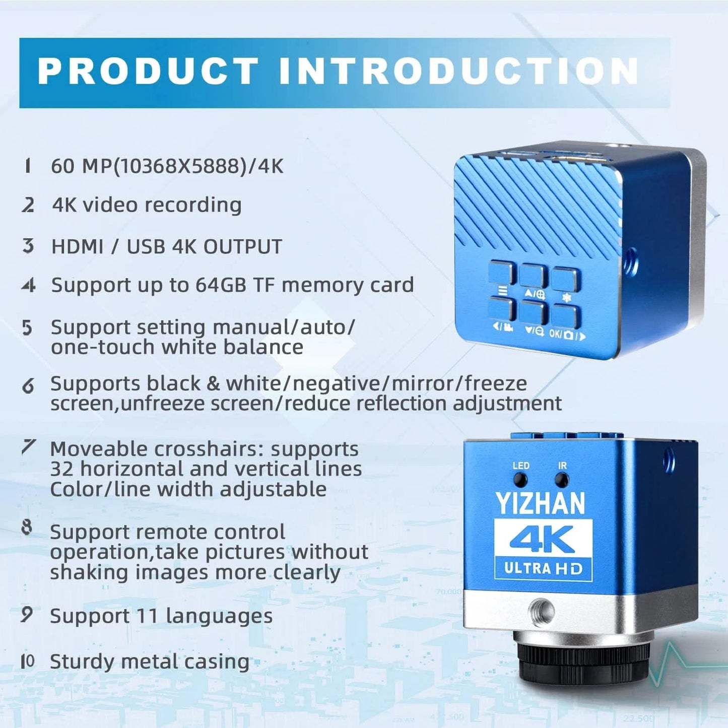 YIZHAN 4K UHD Electron Digital Microscope 1080P 60FPS Video Industrial Welding Camera 150X Lens Folding Stand for PCB Repair
